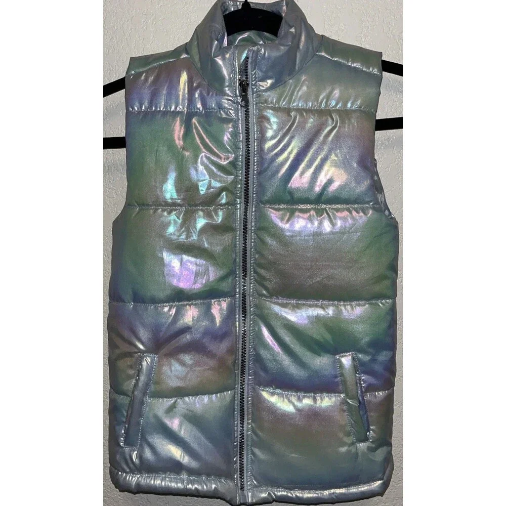 Nicole Miller Puffer Vest Jacket Kid Girls Sz 10 Iridescent Light Blue